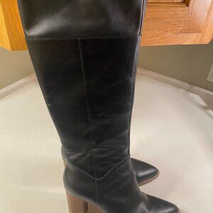 Trendy Old Money - Size 8.5 - Black leather high boots - 3 inch heel